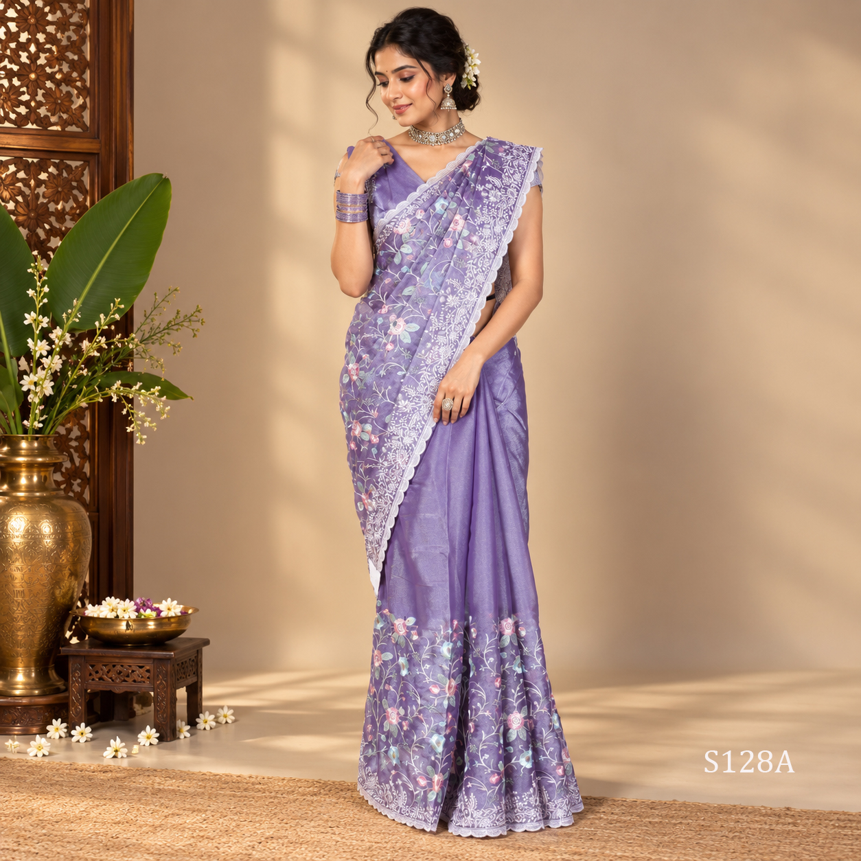 S128A.jpg Fancy Work Sarees - Image 1