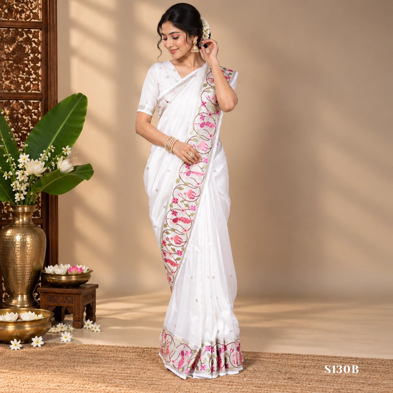 S130B Fancy Work Sarees - Image 1