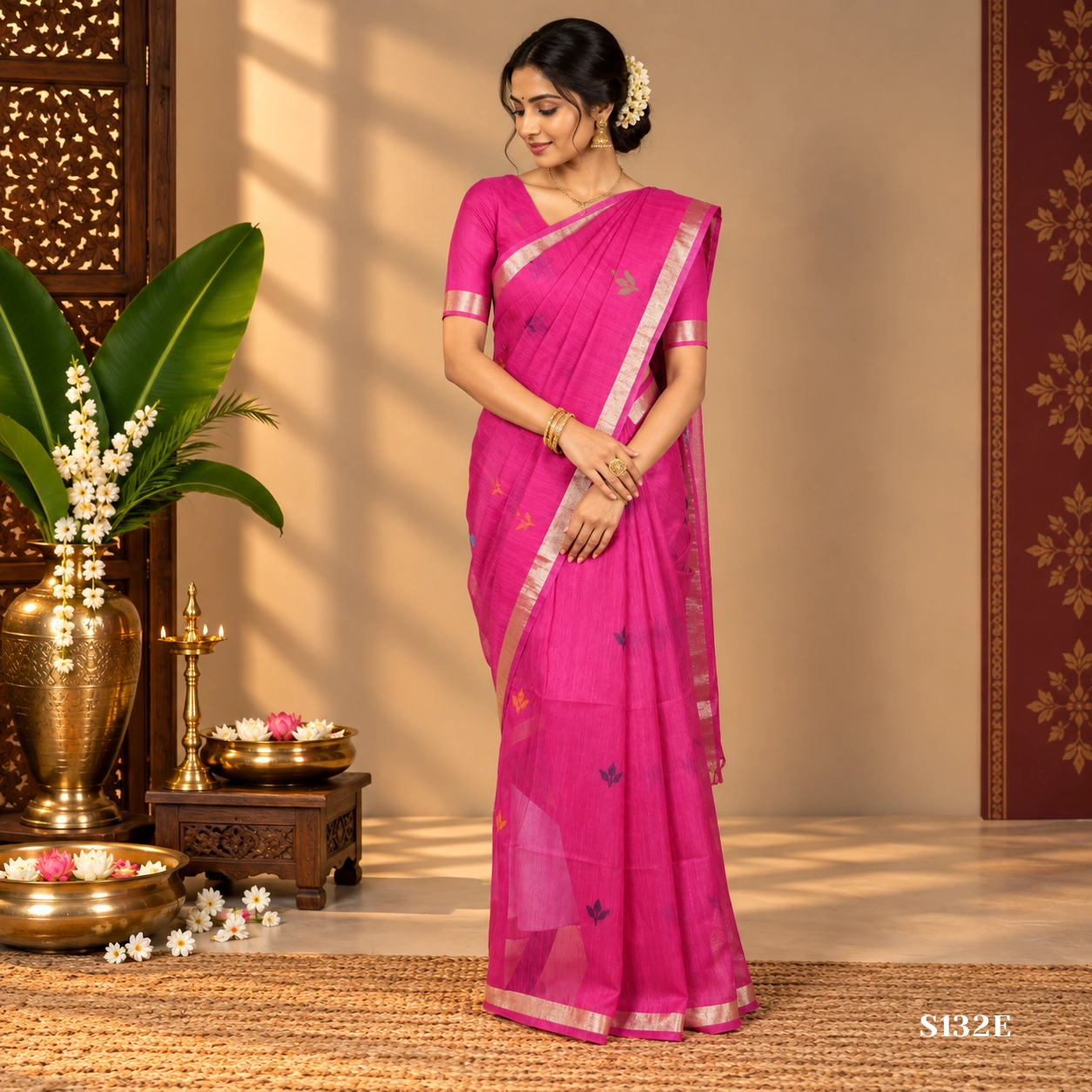 S132E1 Khadi Jamdani Sarees - Image 1