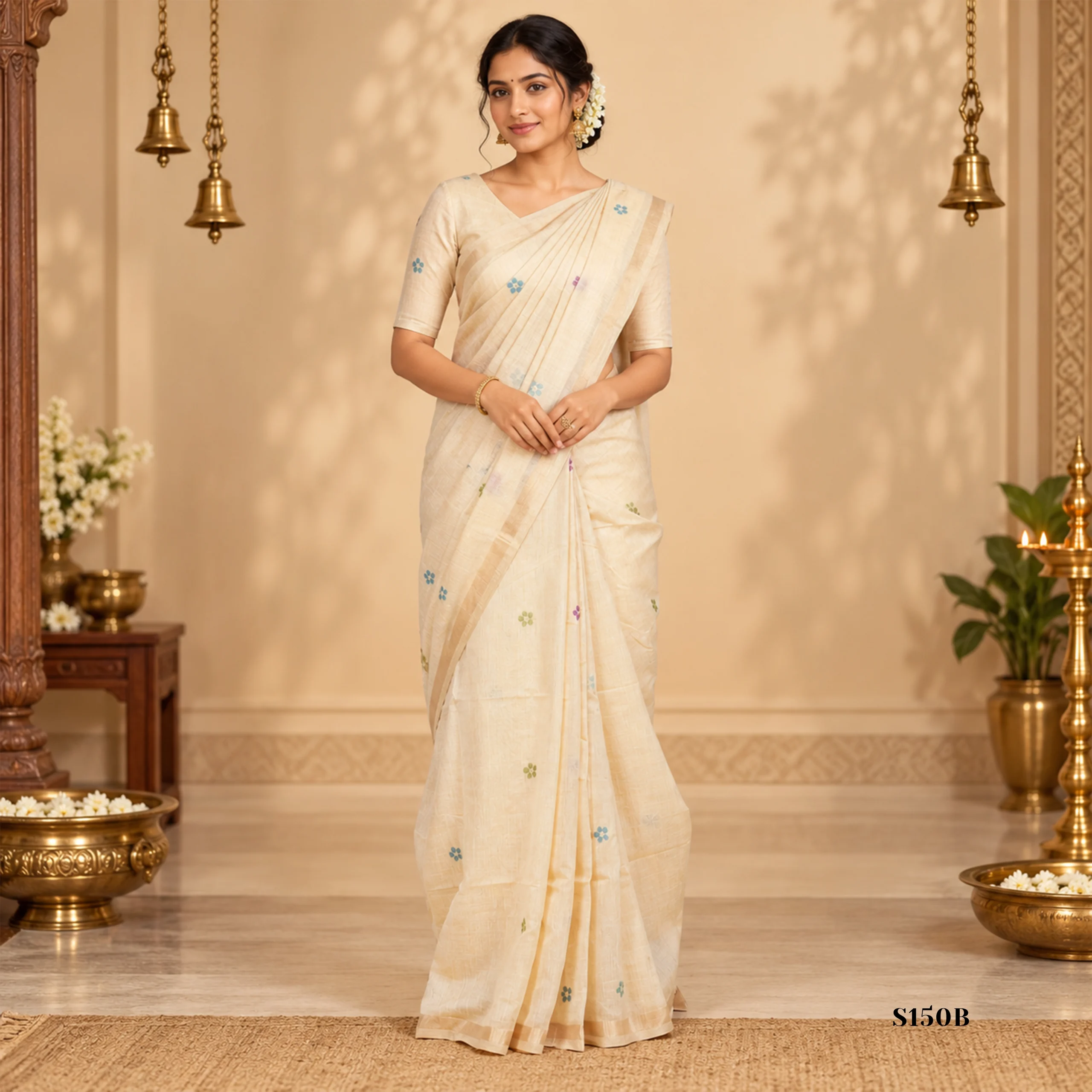 S150B Khadi Jamdani Sarees - Image 1