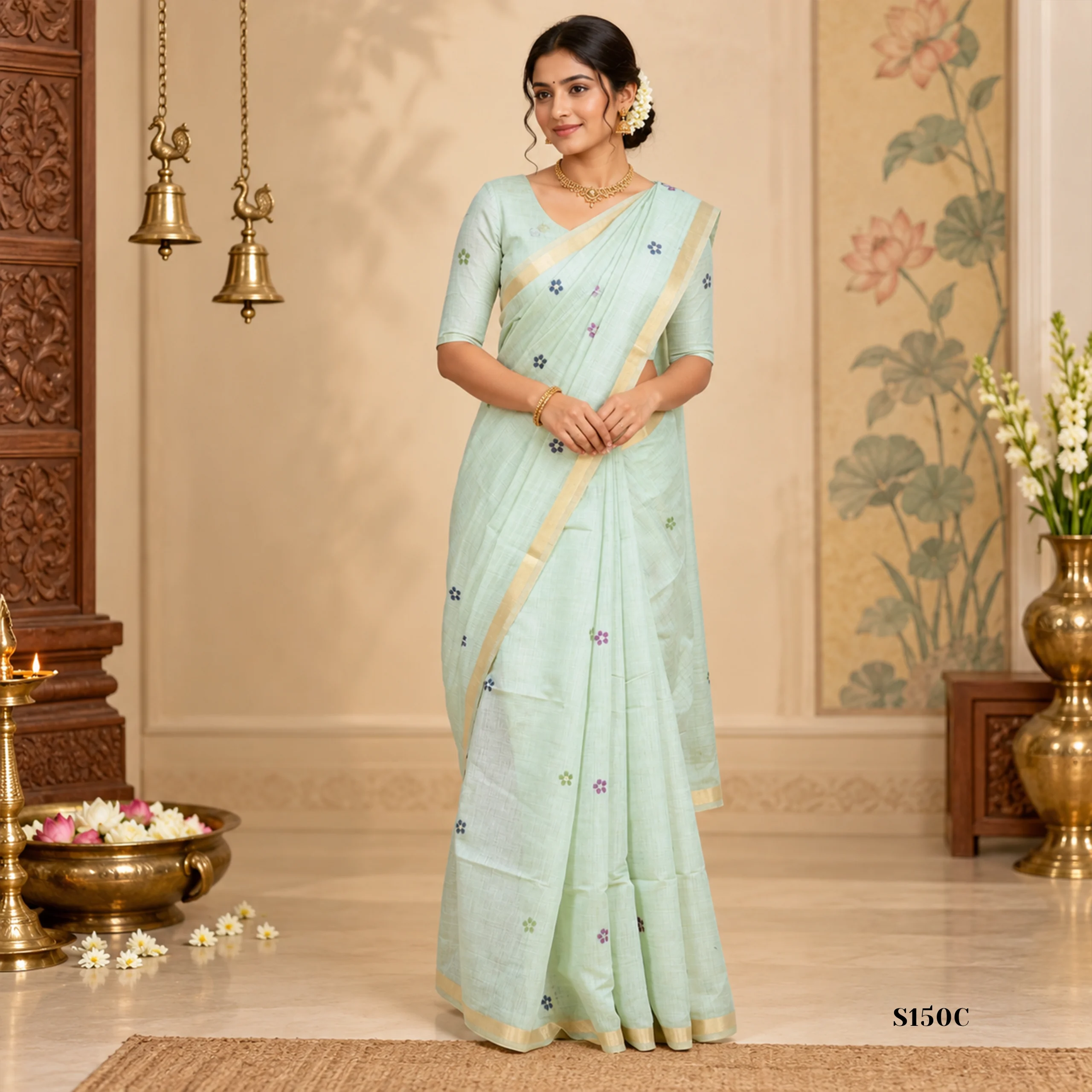 S150C Khadi Jamdani Sarees - Image 1