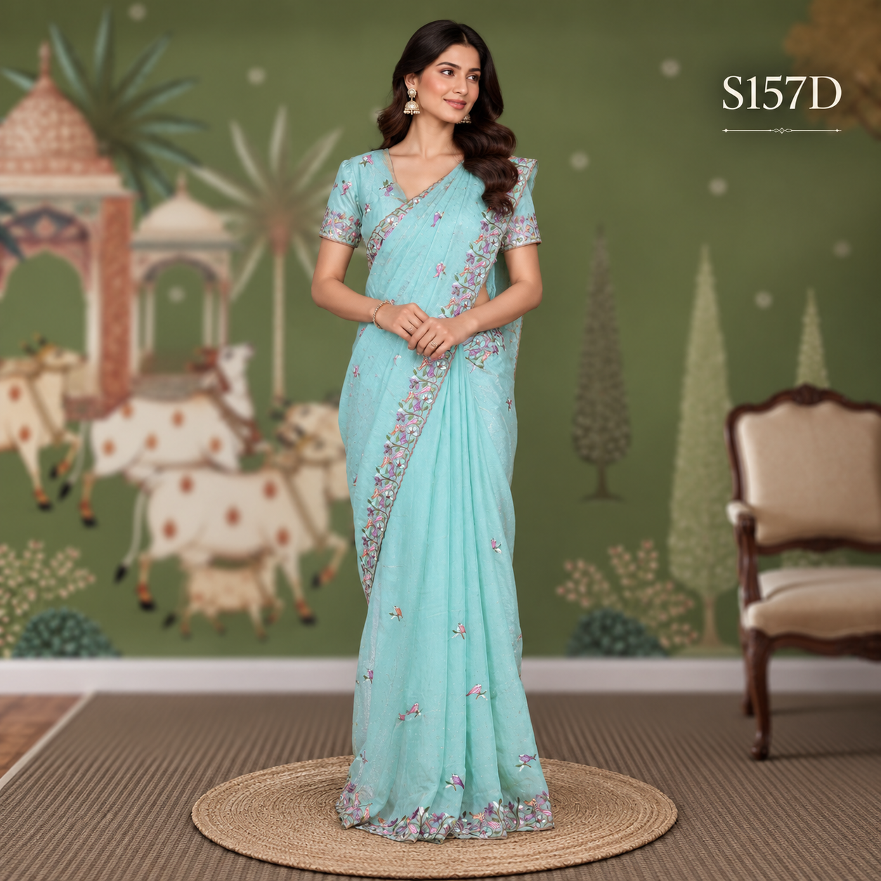 S157D Fancy Work Sarees - Image 1