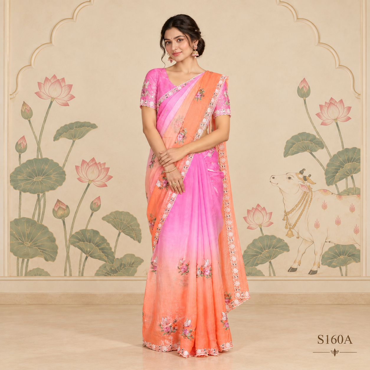 S160A (2) Fancy Work Sarees - Image 1
