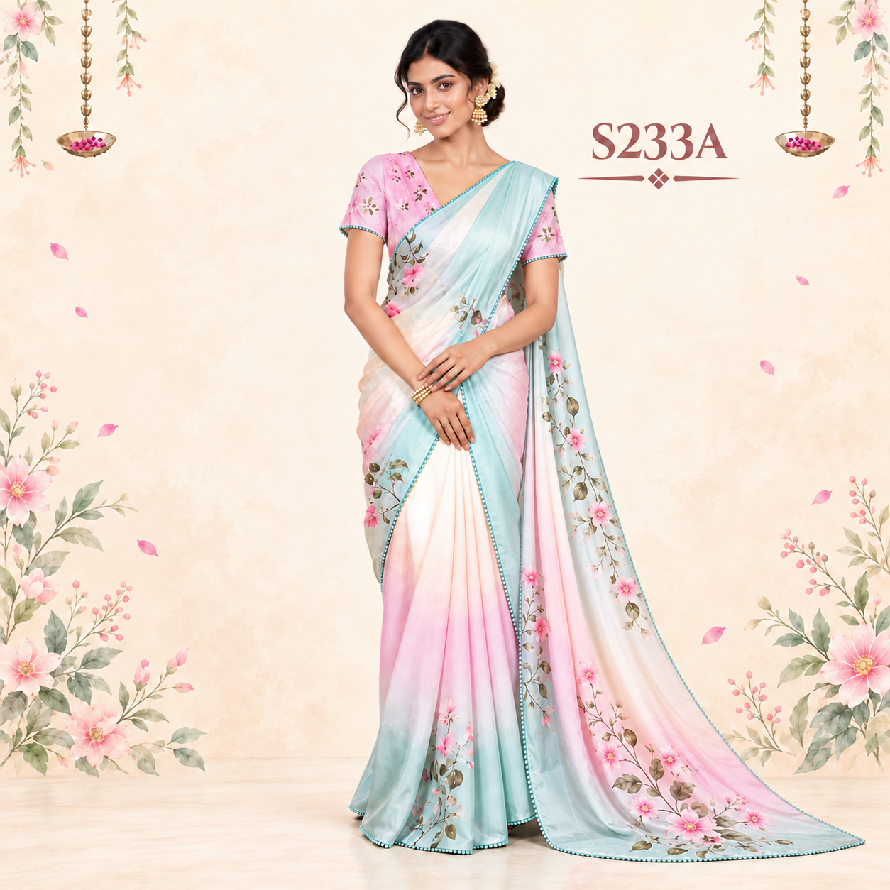 Pastel Floral Saree Catalogue Portrait Designer sarees - Image 1