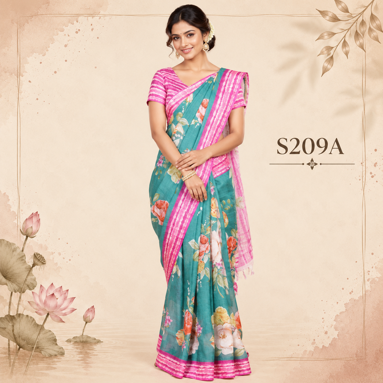 S209A(1) Lenin Print Sarees - Image 1