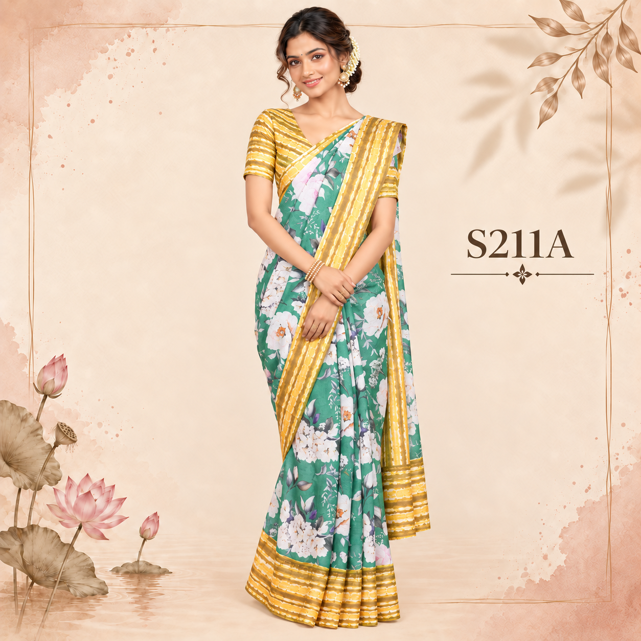 S211A(1) Lenin Print Sarees - Image 1