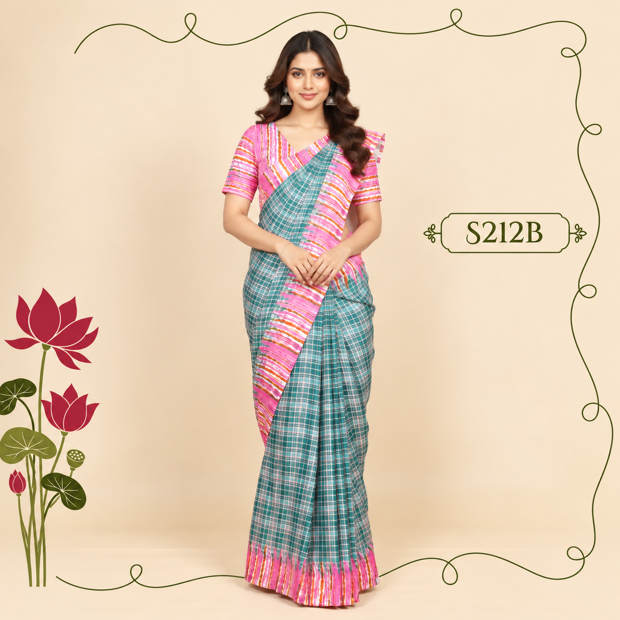 S212B(1) Lenin Print Sarees - Image 1