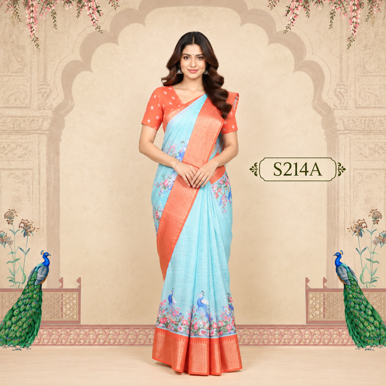 S214A(1) Lenin Print Sarees - Image 1
